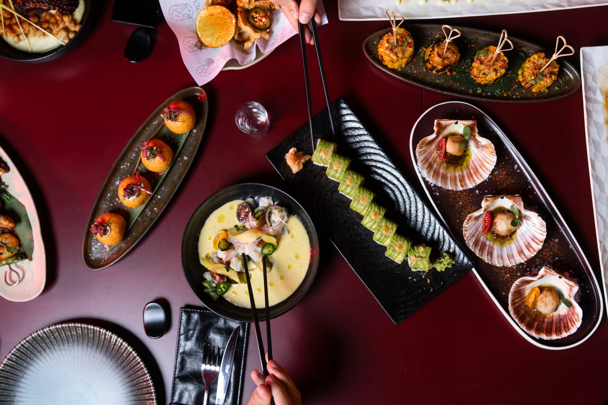 A table laid at NOYA in the early evening