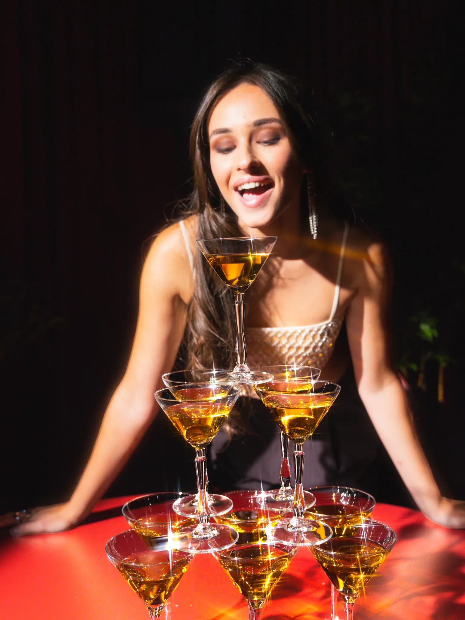 A champagne tower in the lounge